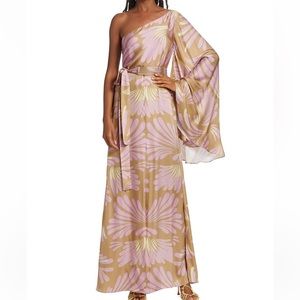 Alexis Lio One-Sleeve Satin Maxi Dress